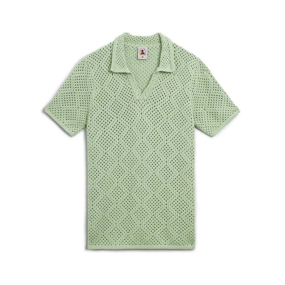 NWT Dandy Del Mar The Antibes Crochet Shirt Knit Button Camp Woven Collar Green